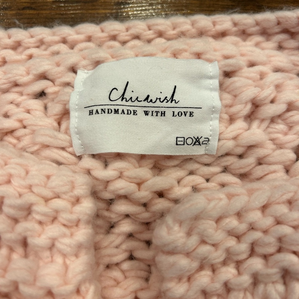 Chicwish Knit Your Love Cardigan Sweater Size Large Pink Hearts Wool Blend - Picture 4 of 8